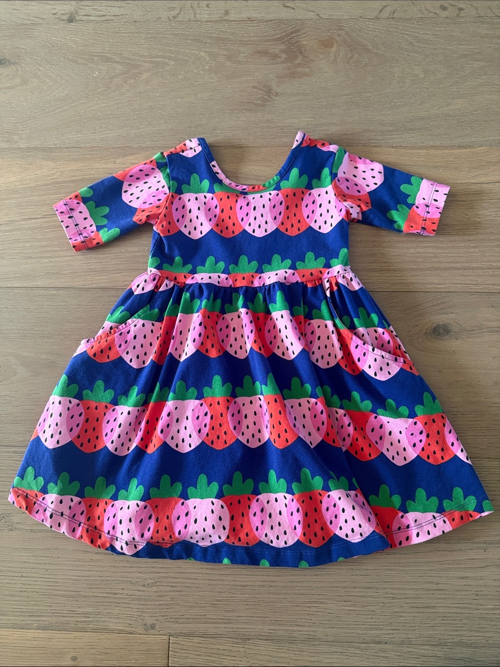Hanna Andersson Navy Dress with Pink & Coral Strawberry Print